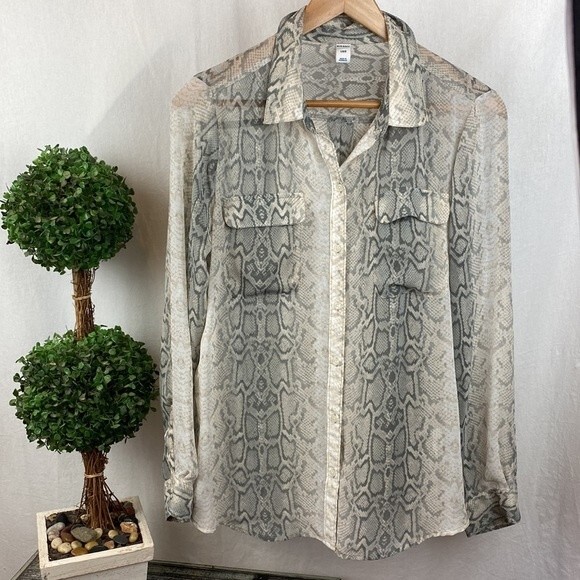 Old Navy Tan & Brown Animal Print Long Sleeve Semi Sheer Blouse Top L - Picture 1 of 5